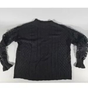 Elegant Black Sweater with Lace Sleeves
